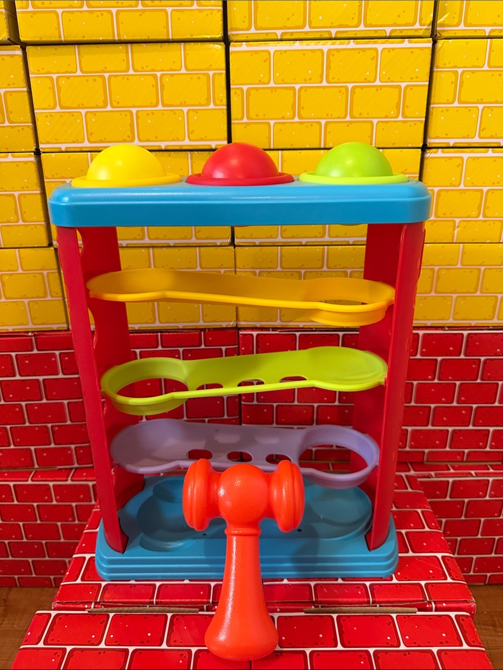 Colorful Pound A Ball Drop Toy With Hammer